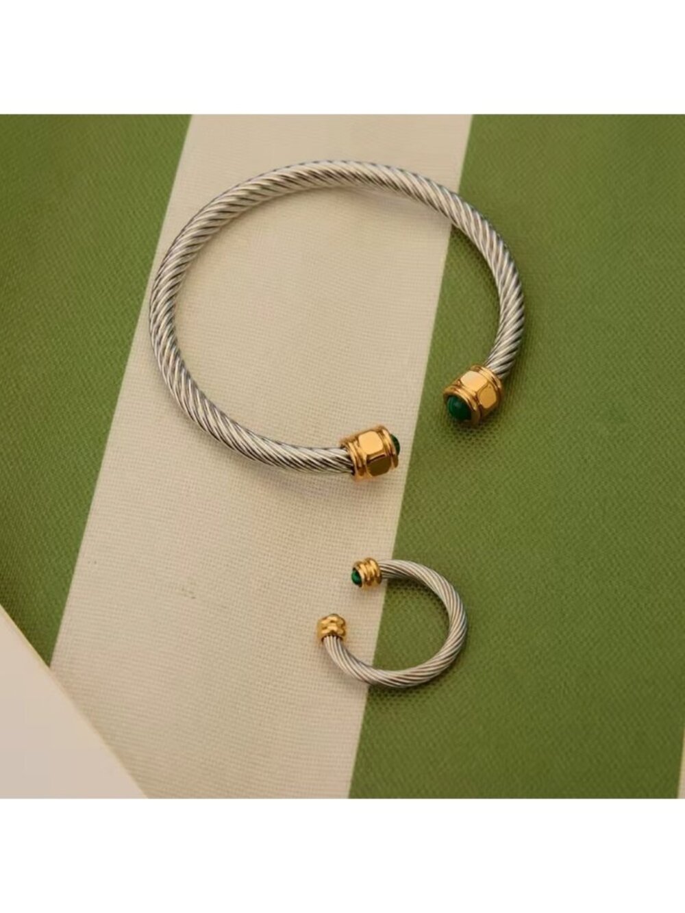 Anthropologie Malachite Stainless Steel Bracelet&Ring Set